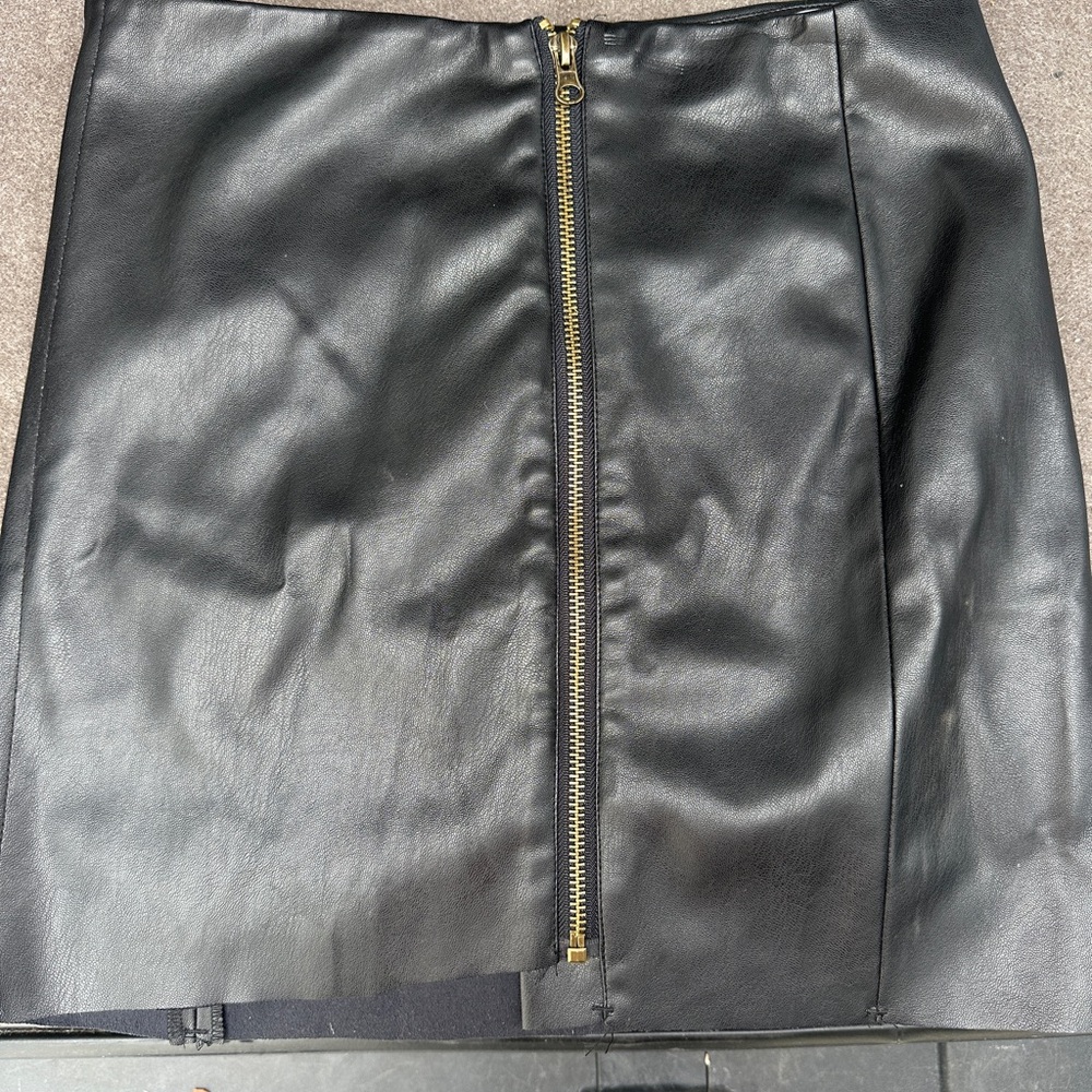 Black Leather Skirt with Gold Zipper